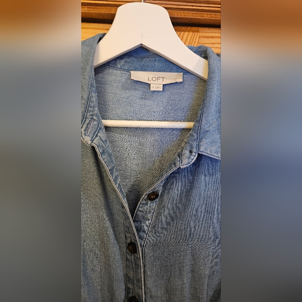 LOFT Women Chambray Midi Pocket Shirtdress Size 4 - Picture 4 of 5